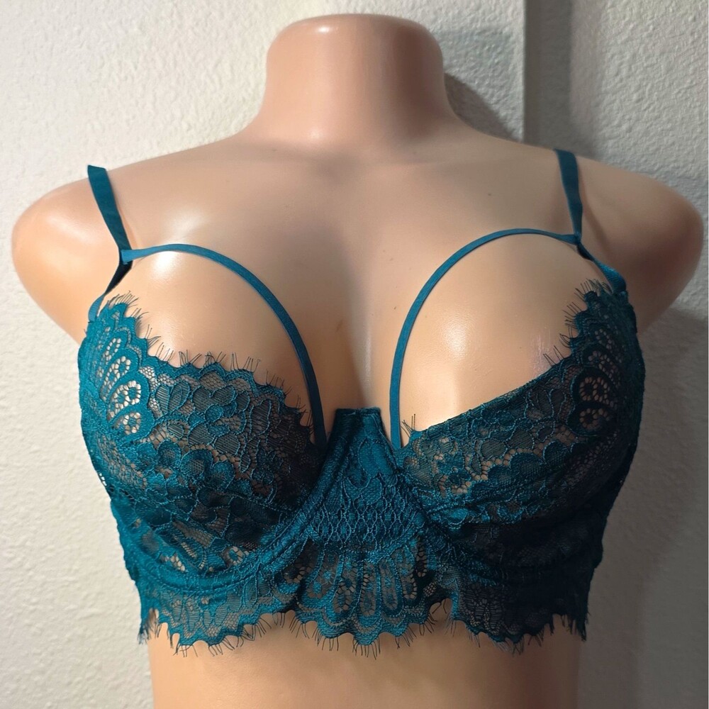 Mapalé Green Floral Lace Underwired Sheer Balconette Bra 34DD (8866)